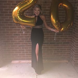 Black and sequin halter formal dress